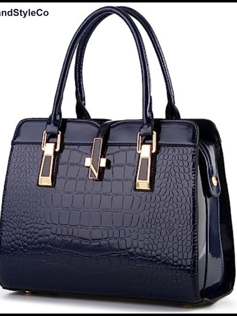 Patent Leather Crocodile Pattern Satchel Top Handle Shoulder Tote Bag